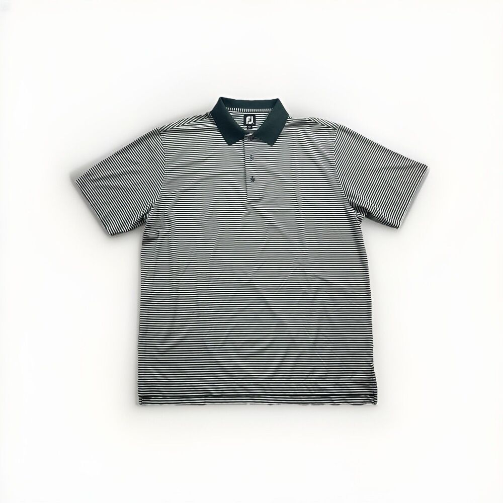 FootJoy Golf Polo Short Sleeve Shirt Size XL Dark Green And White Striped